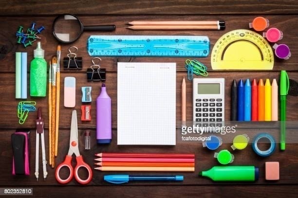 school supplies on a table