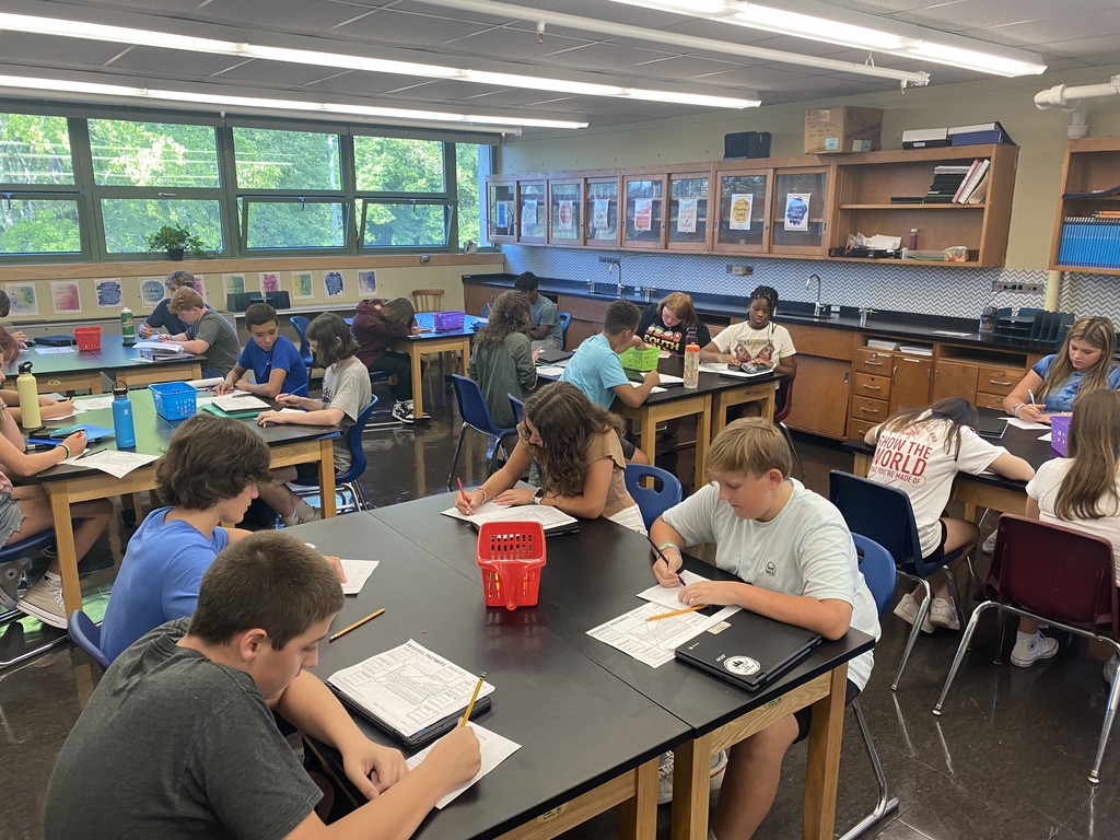 Students working in groups during science class